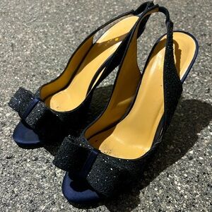 kate spade Navy Glitter Bow Slingback Heels(10)